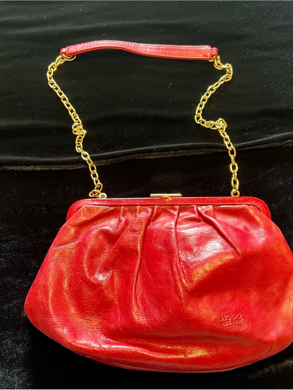 HOBO Red Leather Pleated Chain-Handle Shoulder Bag